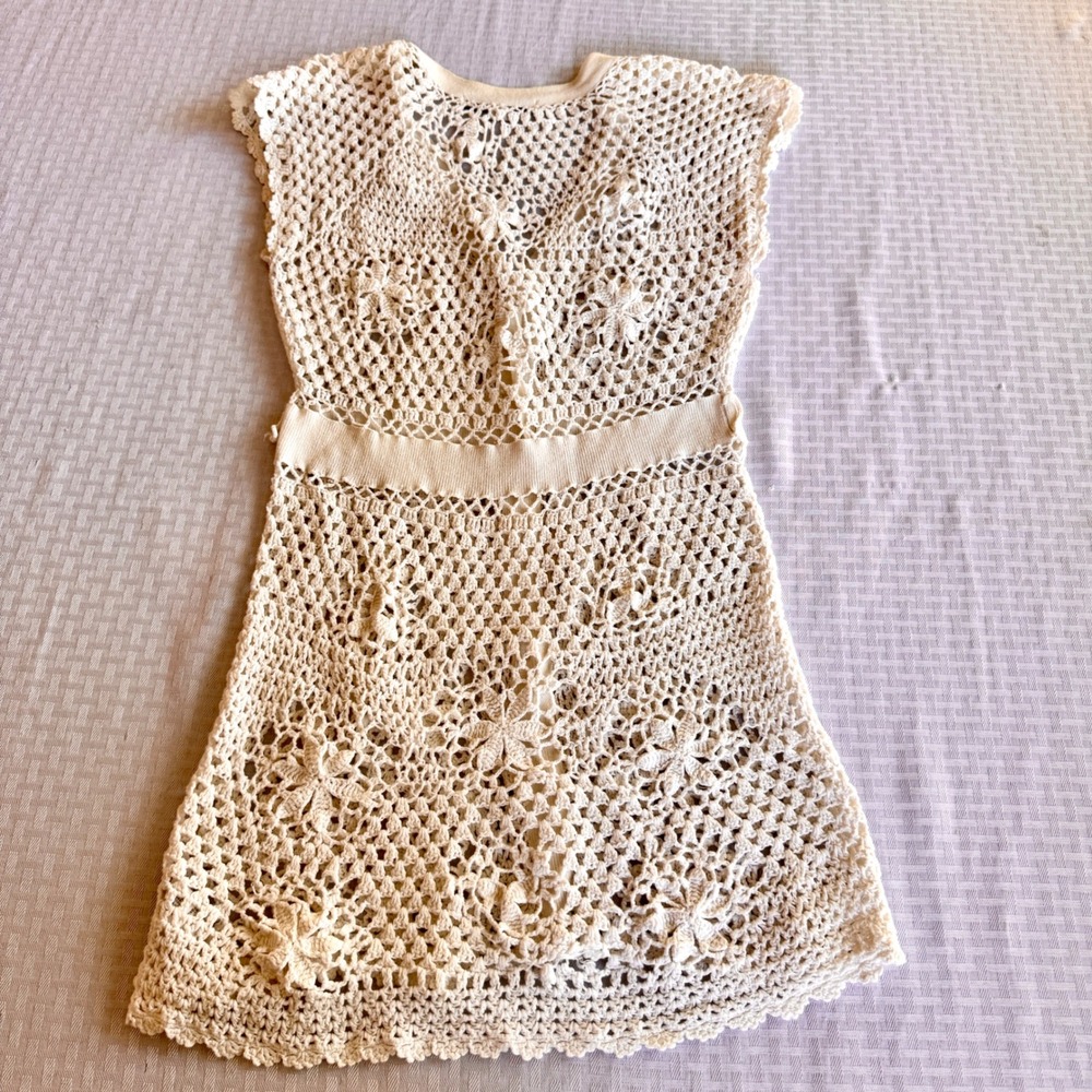 XXI Forever 21‎ Boho Crochet Floral Lace Longline Cardigan Vest Cream Medium